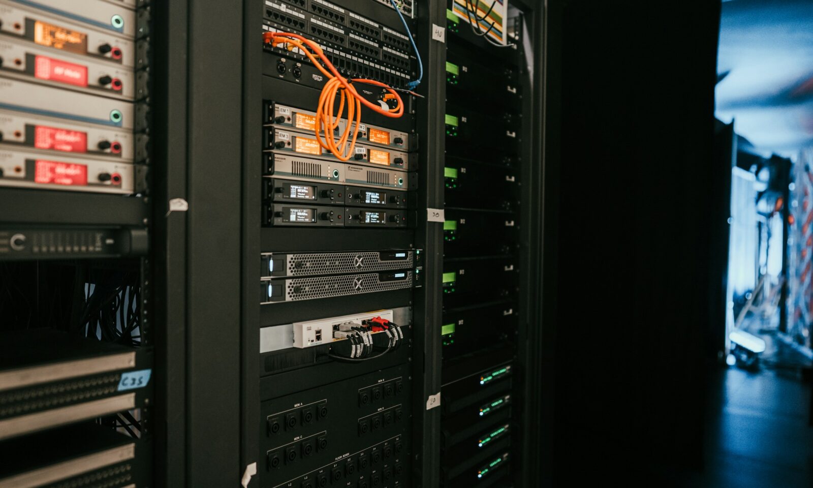 Illustrative view of server racks inside a data center