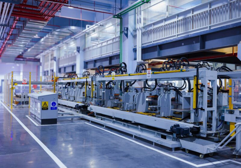 Automated machinery along an industrial production line
