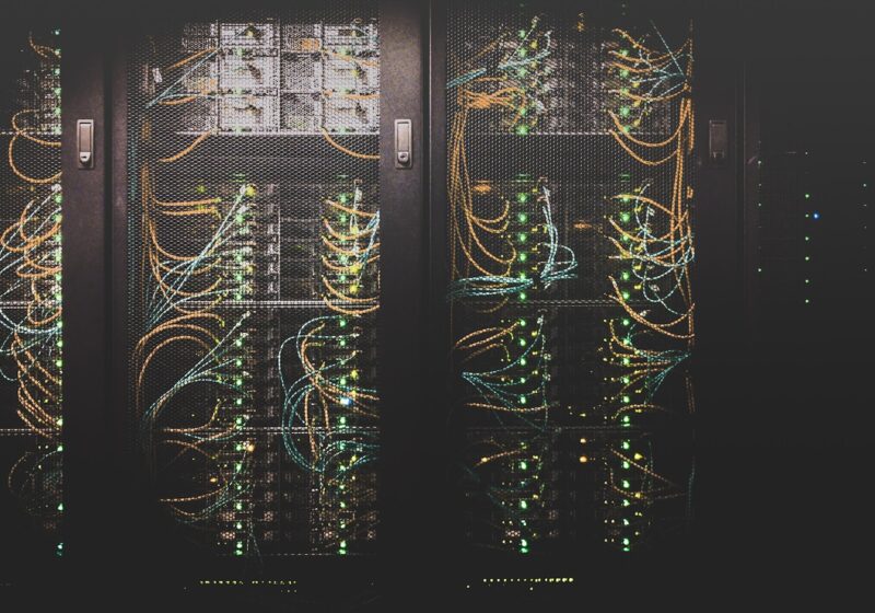 Network cables in a server rack, illustrating financed cloud infrastructure