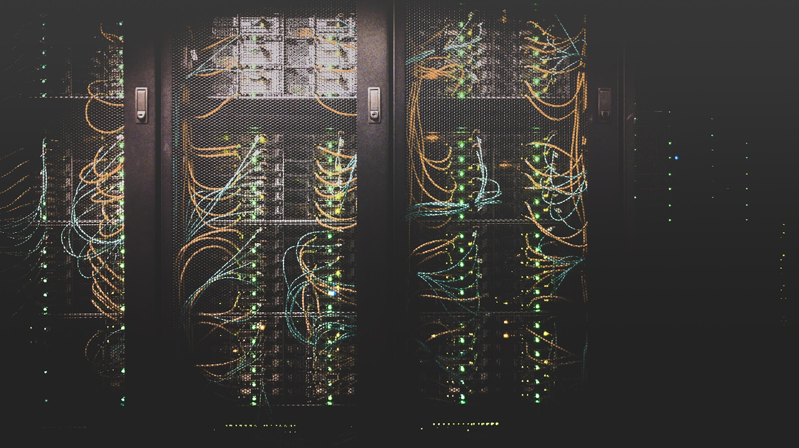 Network cables in a server rack, illustrating financed cloud infrastructure