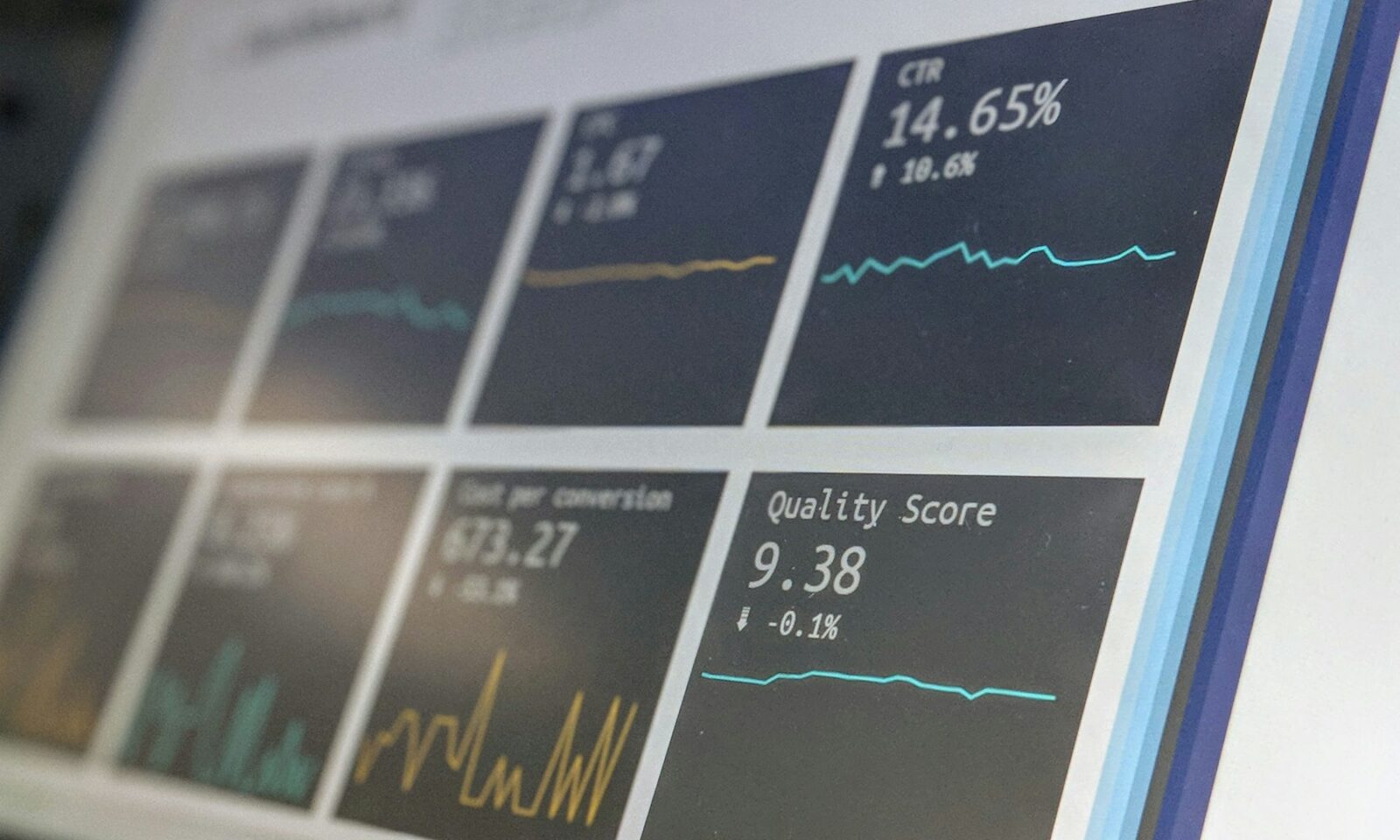 Laptop displaying a digital advertising analytics dashboard, illustrative image
