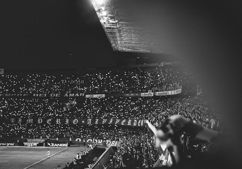Football supporters gathered in a stadium