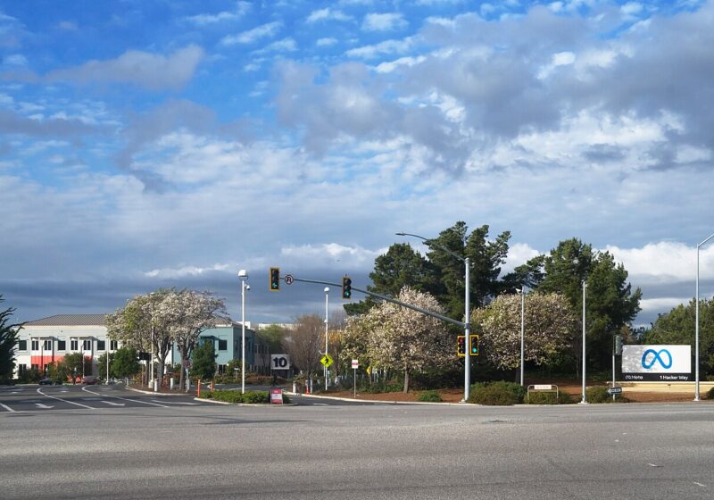 Entrance to Meta Platforms headquarters in Menlo Park, California.