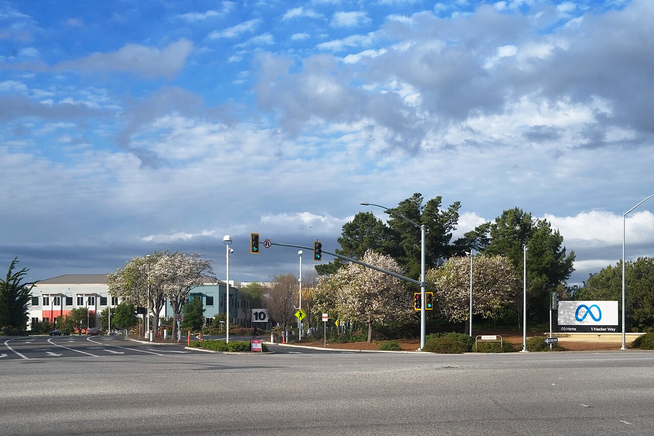 Entrance to Meta Platforms headquarters in Menlo Park, California.