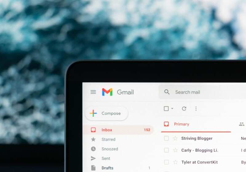 Email inbox open on a laptop