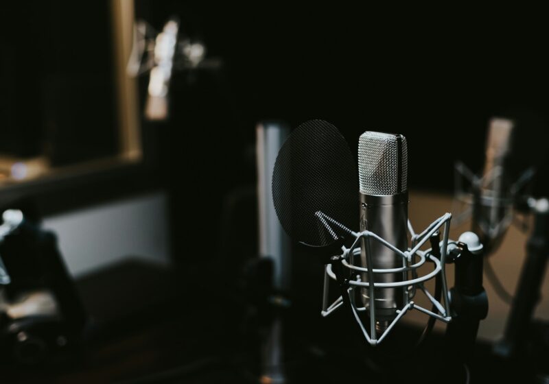 Studio condenser microphone, illustrating podcast production and search