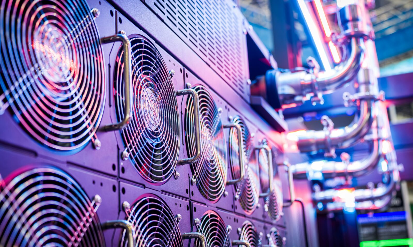 Close-up of cooling fans inside a data center server rack