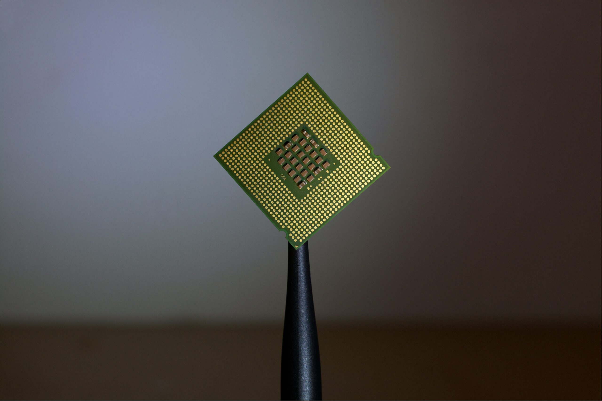 Semiconductor chip held between fingers