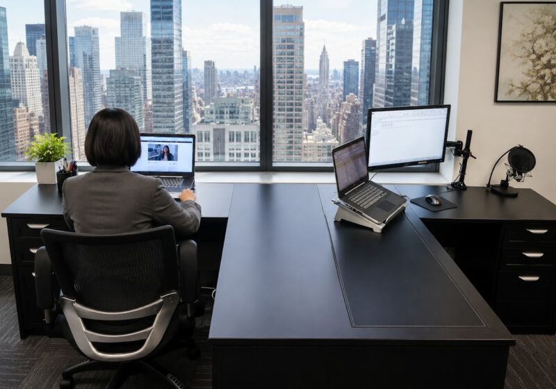 Executive working in a modern technology office