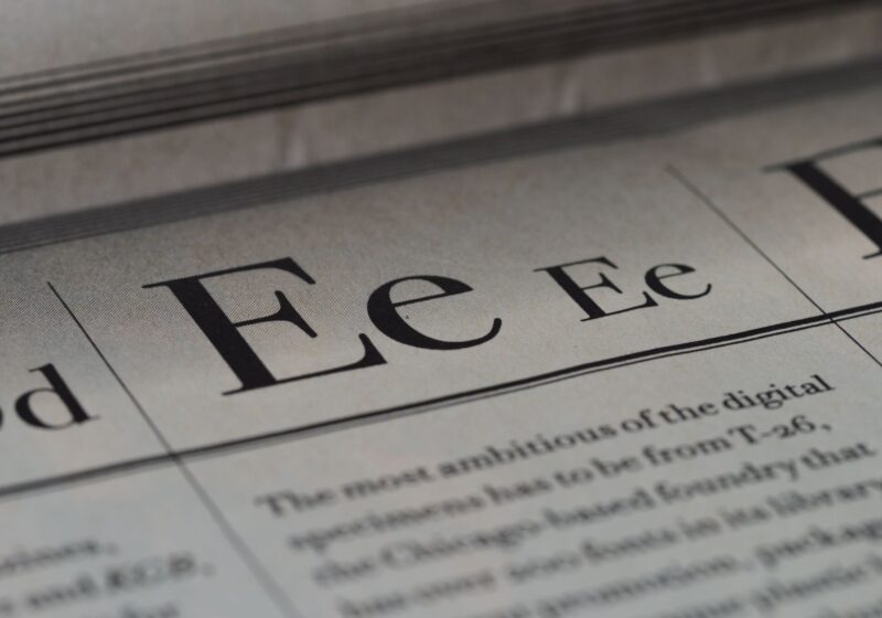 Close-up of editorial typography printed on paper