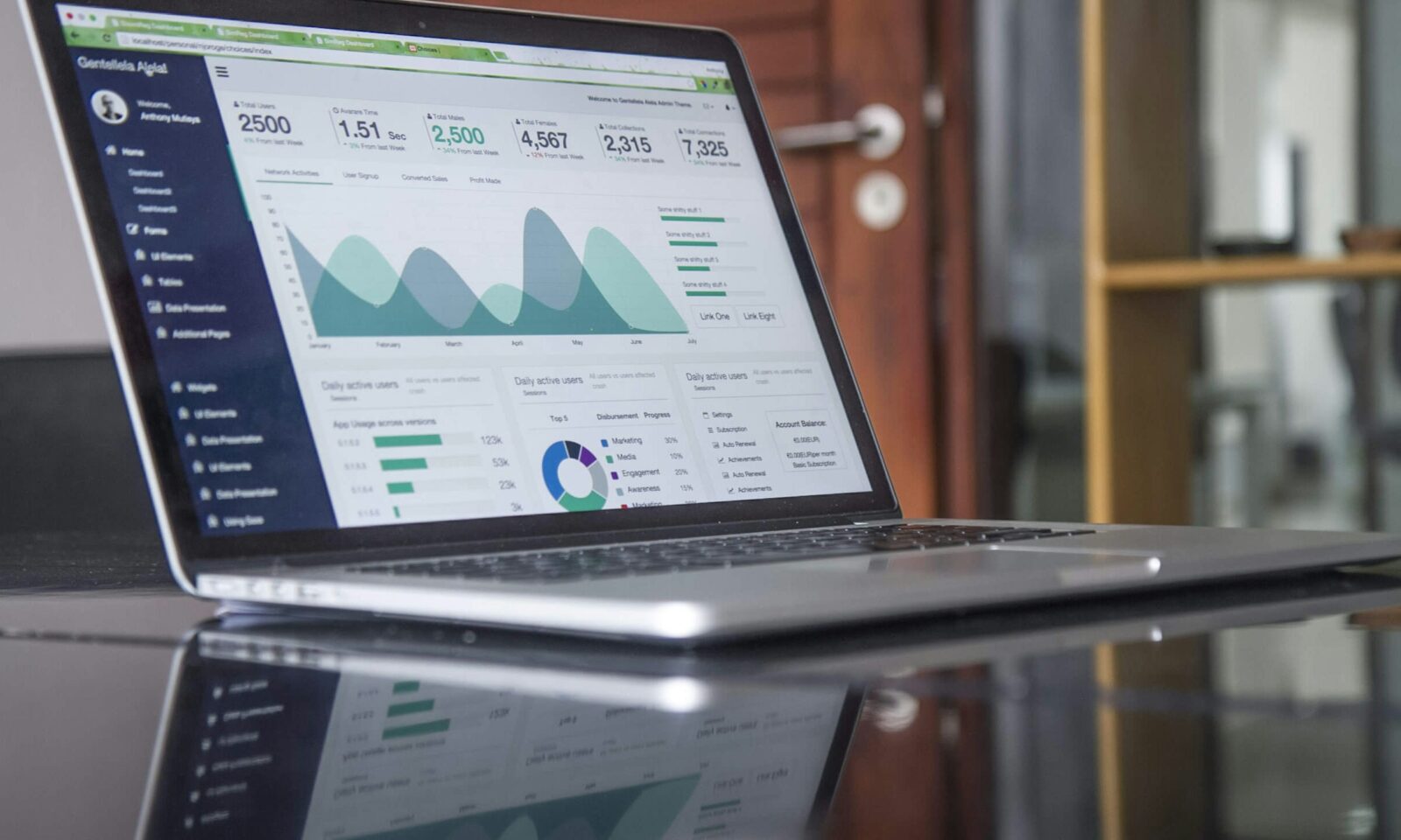 Laptop displaying analytics charts used for digital media planning