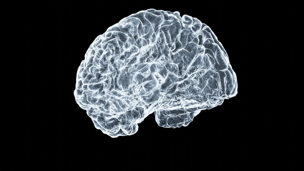 Luminous wireframe brain illustrating AI-native enterprise services