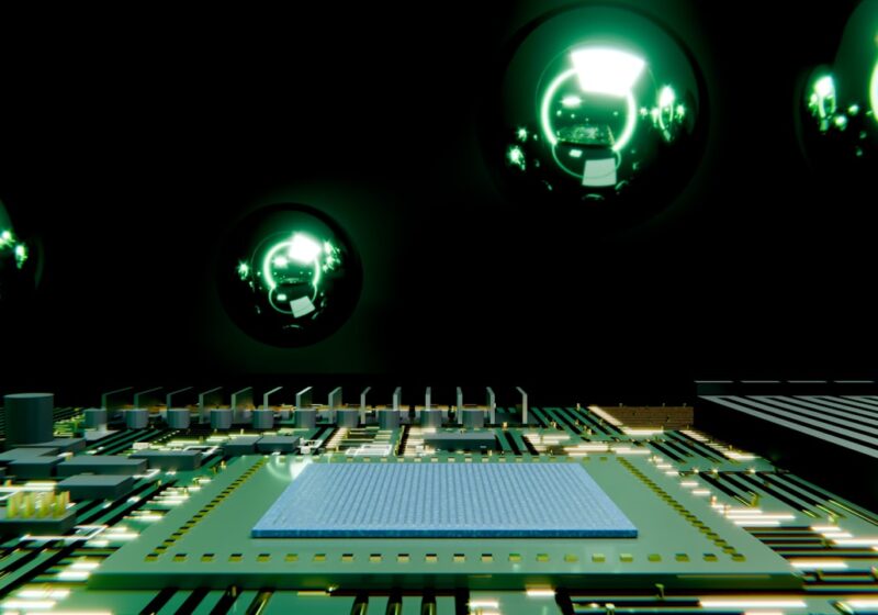 Close-up of a microchip on a circuit board, illustrating debate over advanced AI capabilities and safety.