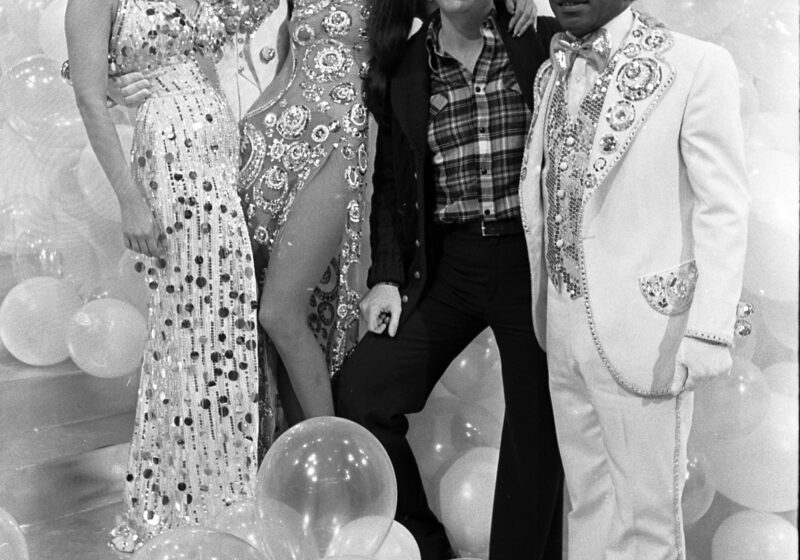 Bob Mackie with Bette Midler, Elton John, Cher and Flip Wilson in 1975