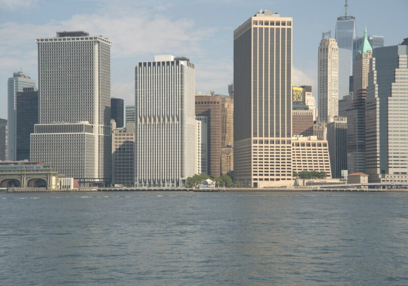 Manhattan skyline and office towers viewed from the water