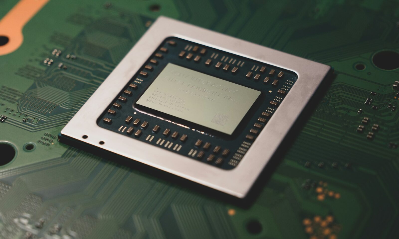 Close-up of a computer processor on a circuit board, illustrating local AI computing