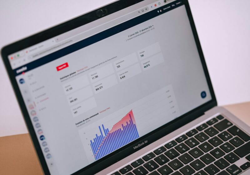 Laptop displaying a digital marketing analytics dashboard